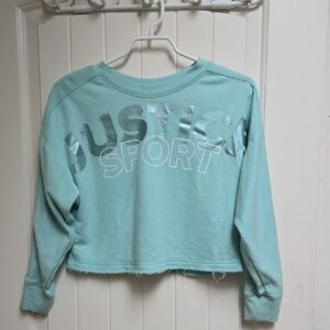 Justice Sport Kids Cotton Light Green cropped Long sleeve Shirt Top Sweater